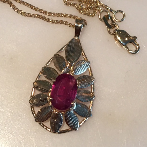 VINTAGE 14K RUBY PENDANT $ CHAIN - Picture 2 of 13